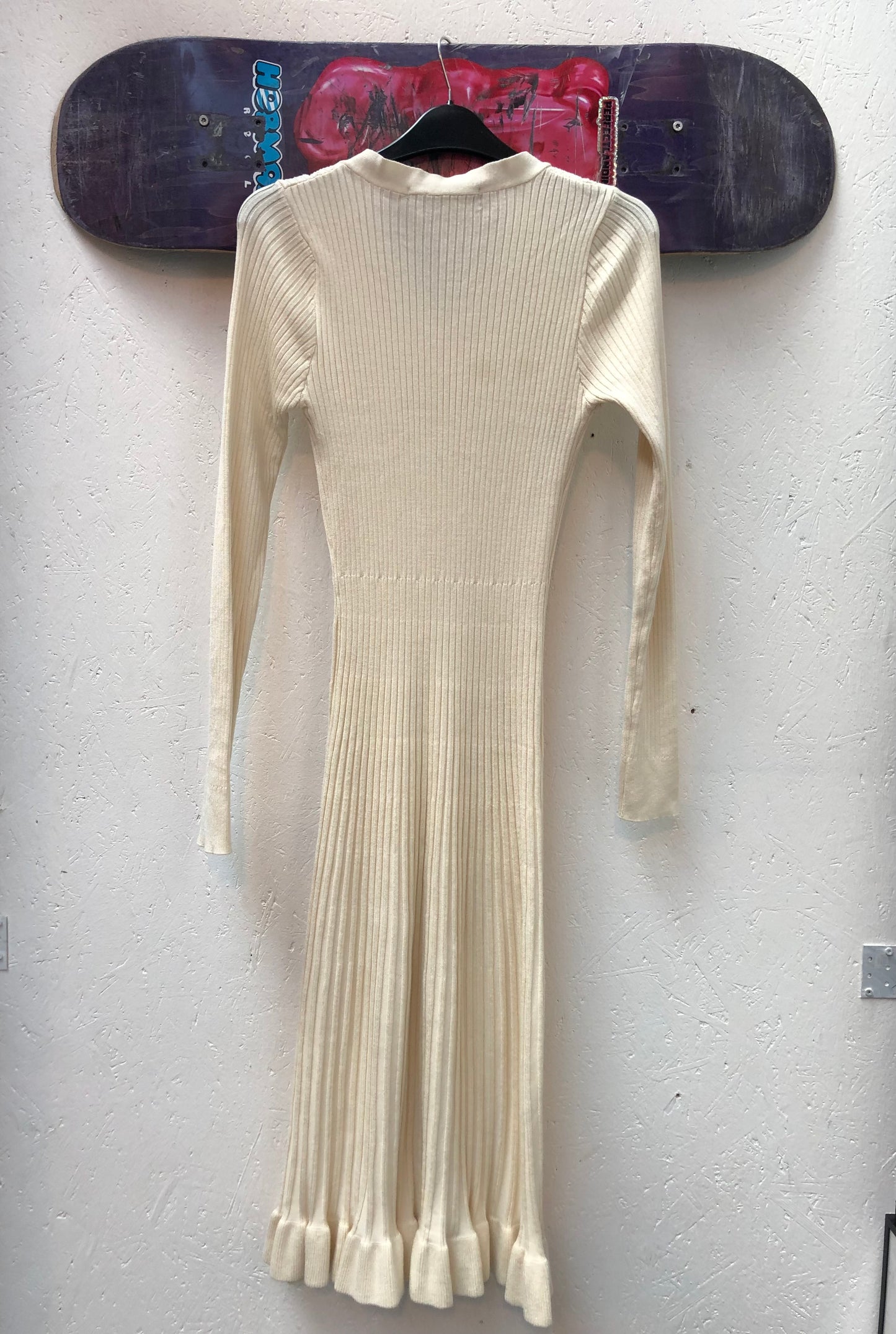 Ivory Ribbed Knit Maxi Dress