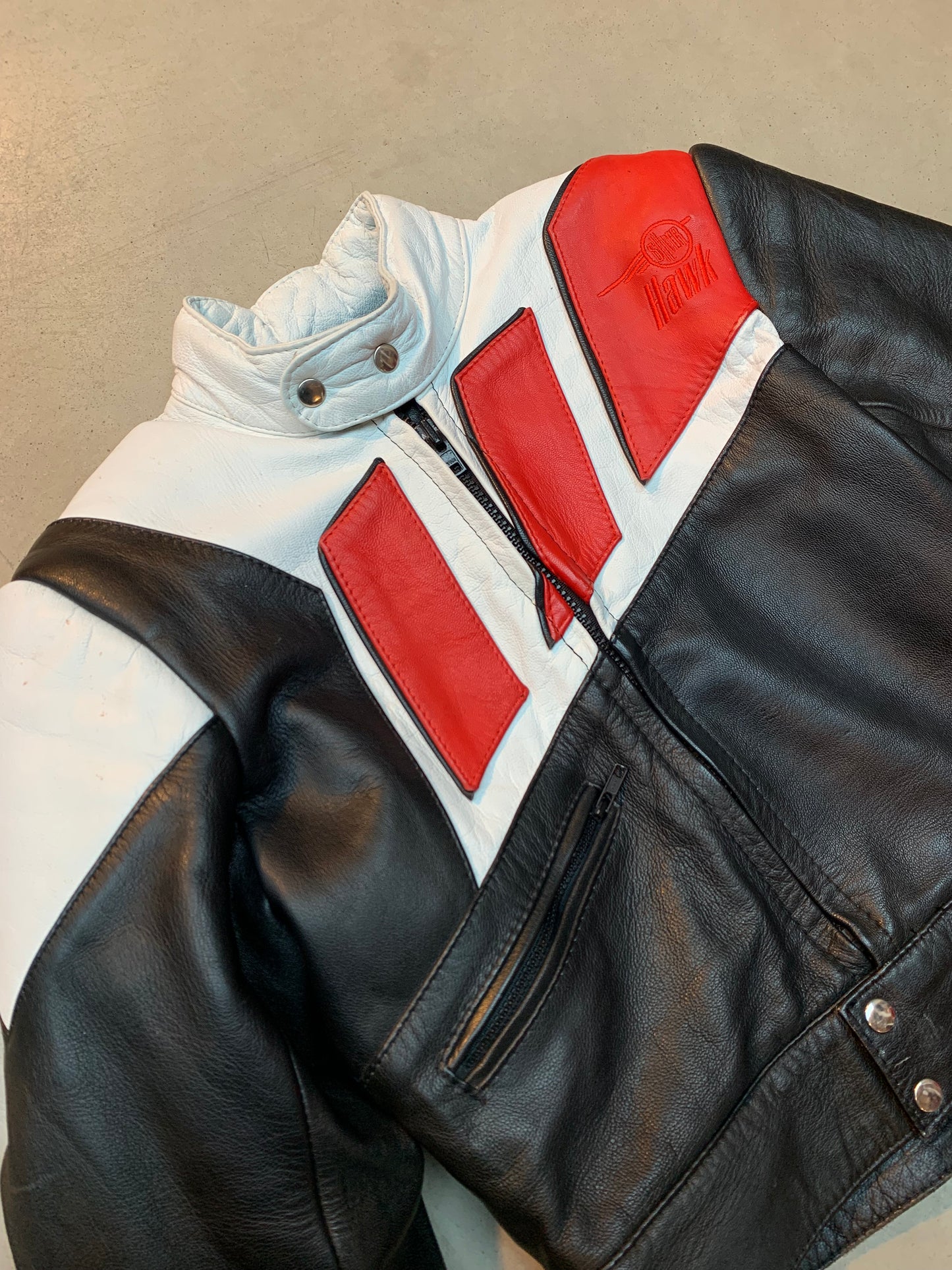 Men's Black, White & Red Leather Racing Jacket