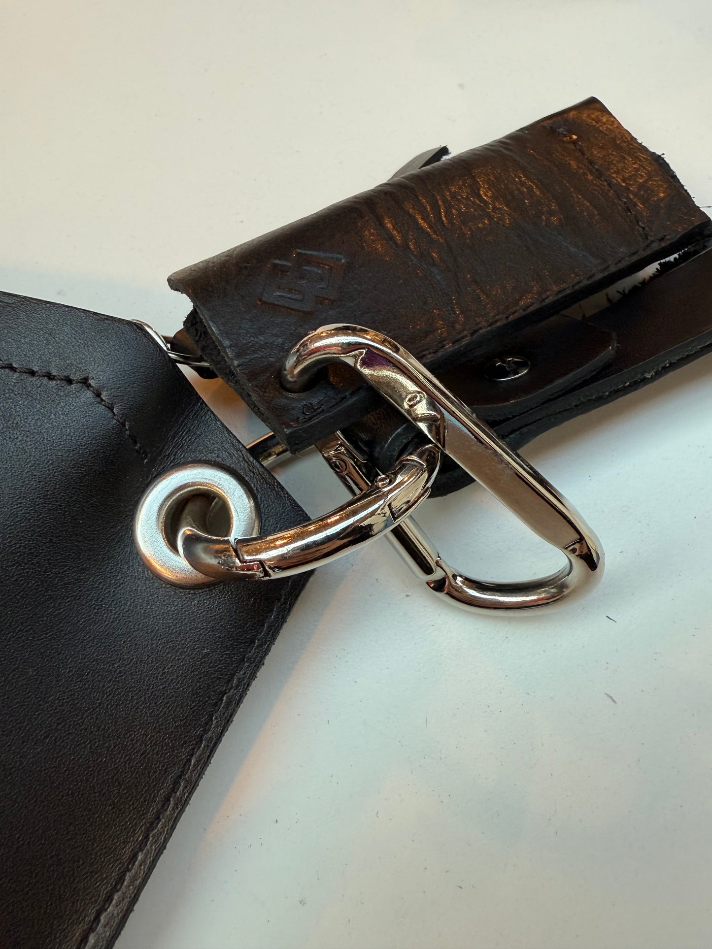 Minimalist Black Leather Wristlet Bag