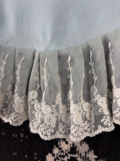Womens Vintage Y2K Monton Baby Blue Lace Trim Cropped