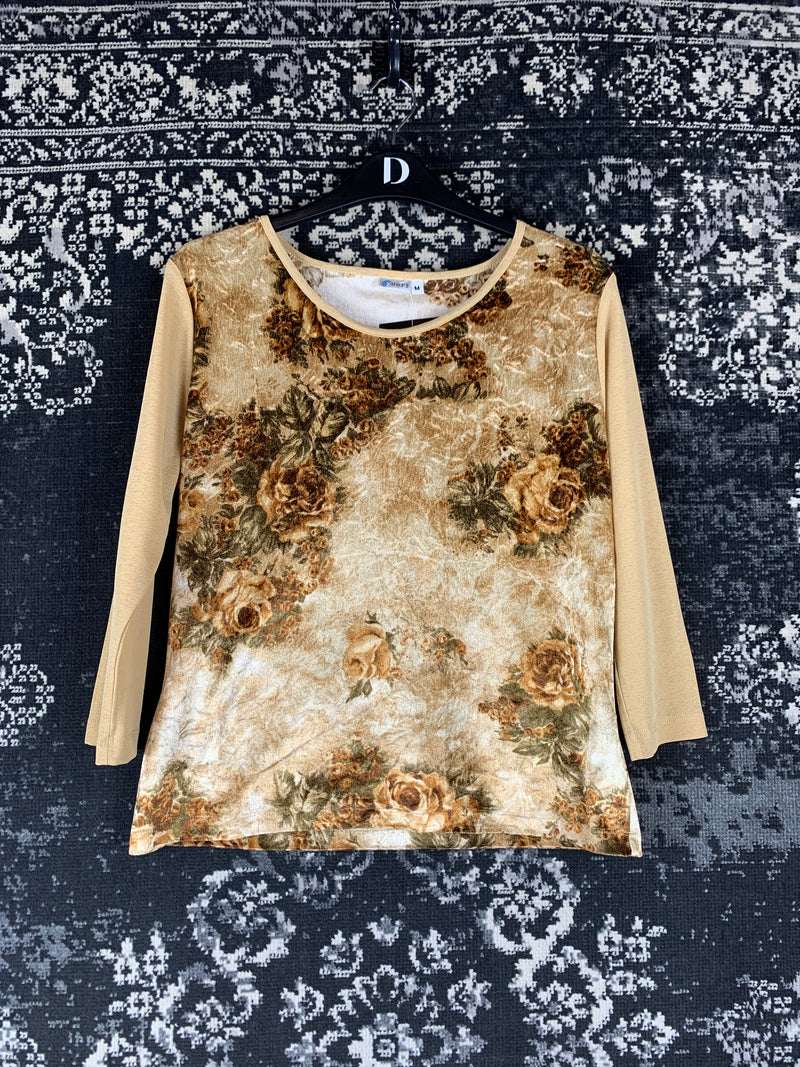 Women's Y2K Vintage Beige Velvet Longsleeve Top