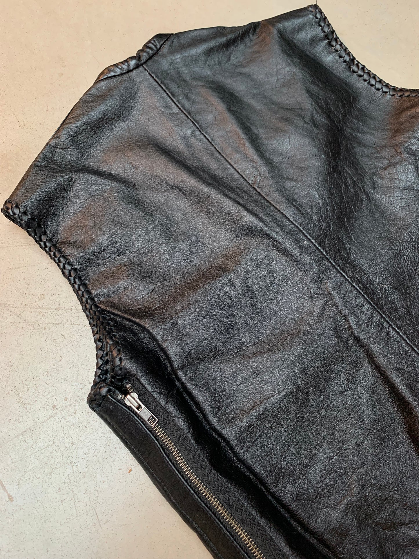Mens Vintage Black Leather Vest