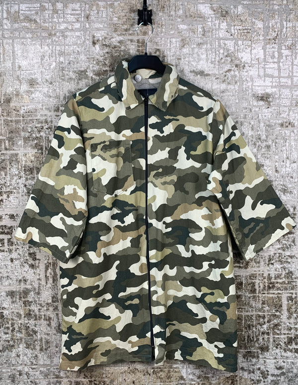 Army Pattern Mid Sleeve Zip Up Shirt