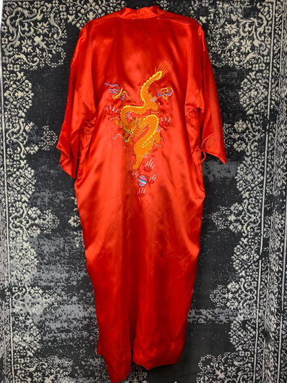 Women's Red Silk Dragon Embroidered Kimono