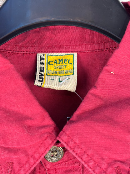 Mens Vintage Camel Sport Red Button Up Shirt