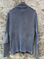 Y2K Ribbed Knit Denim-Panel Zip Jacket
