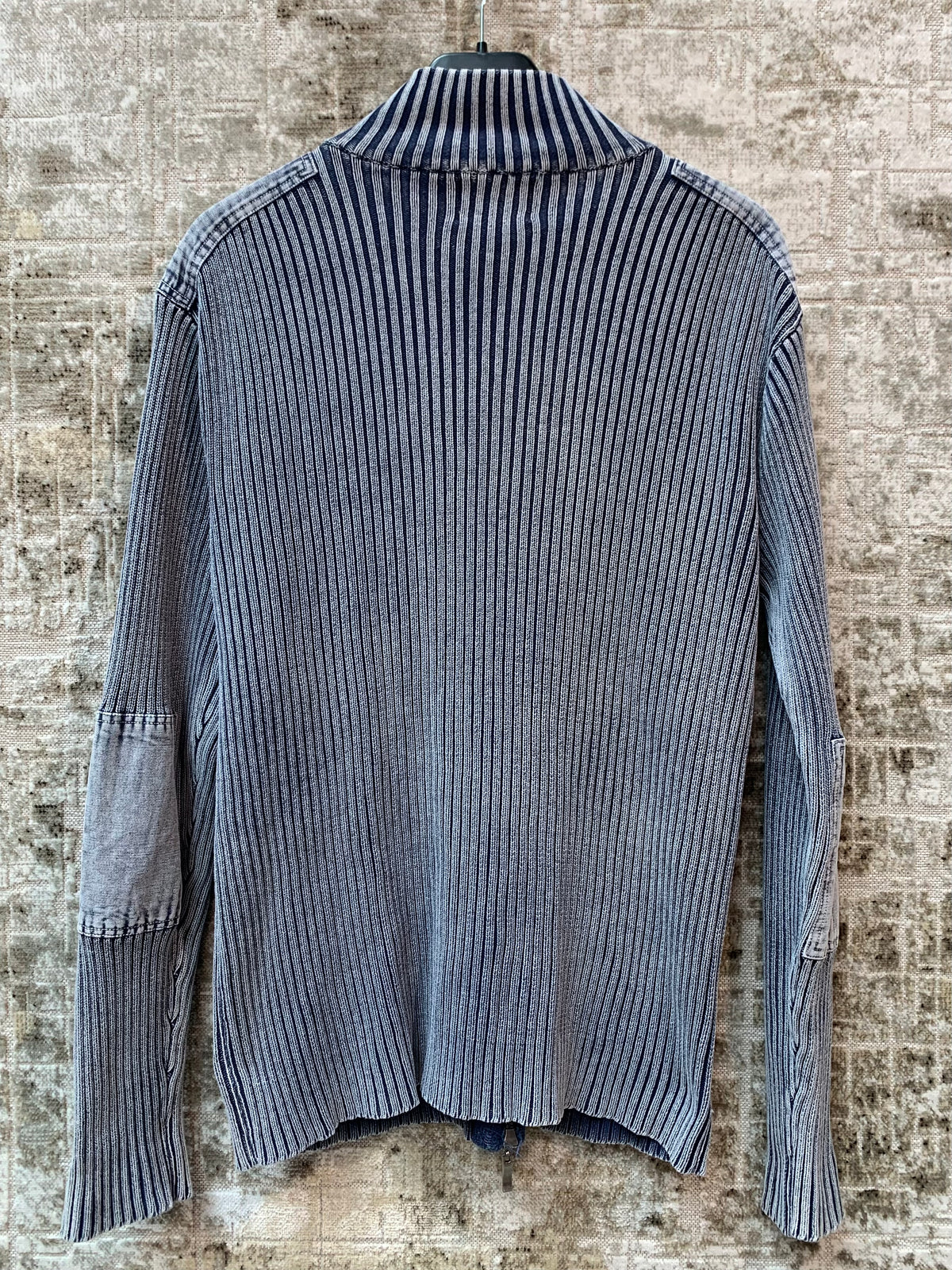 Y2K Ribbed Knit Denim-Panel Zip Jacket