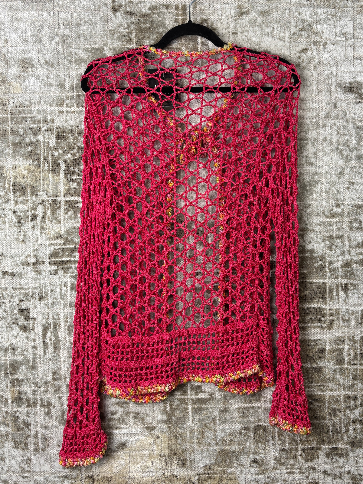 Y2K Crochet Open-Knit Tie-Front Cardigan