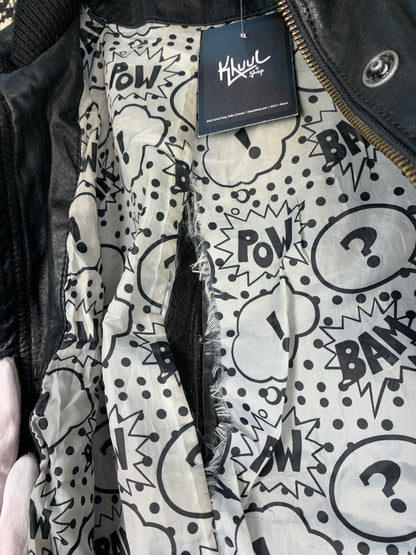 Unisex Y2K Black Faux Leather Bomber Jacket