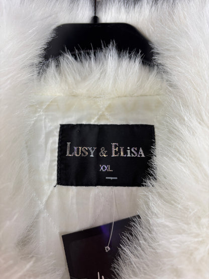 Women's Y2K Style White Soft Faux Fur Coat with Faux Fur Trim