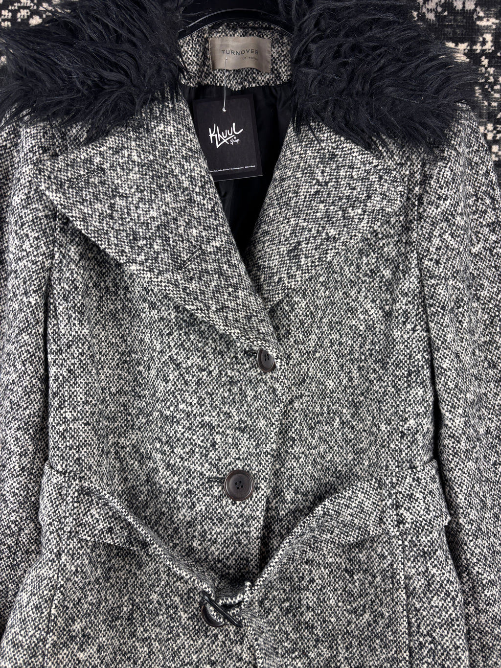 Women's Vintage Y2K Black White Wool Coat