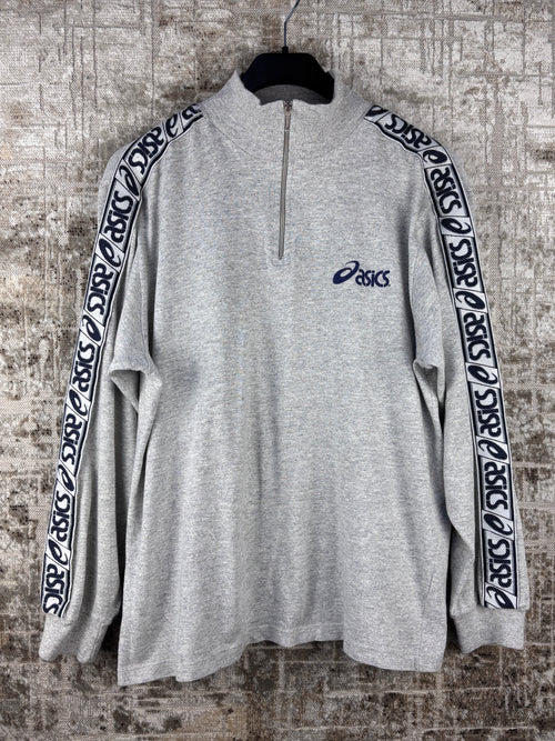 Mens Vintage Asics Light Gray Quarter Zip Sweatshirt