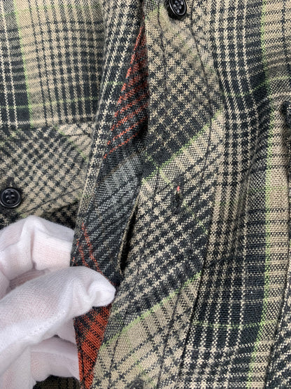 Men's Vintage Dark Grey Plaid Long Sleeve Button-Up Shirt