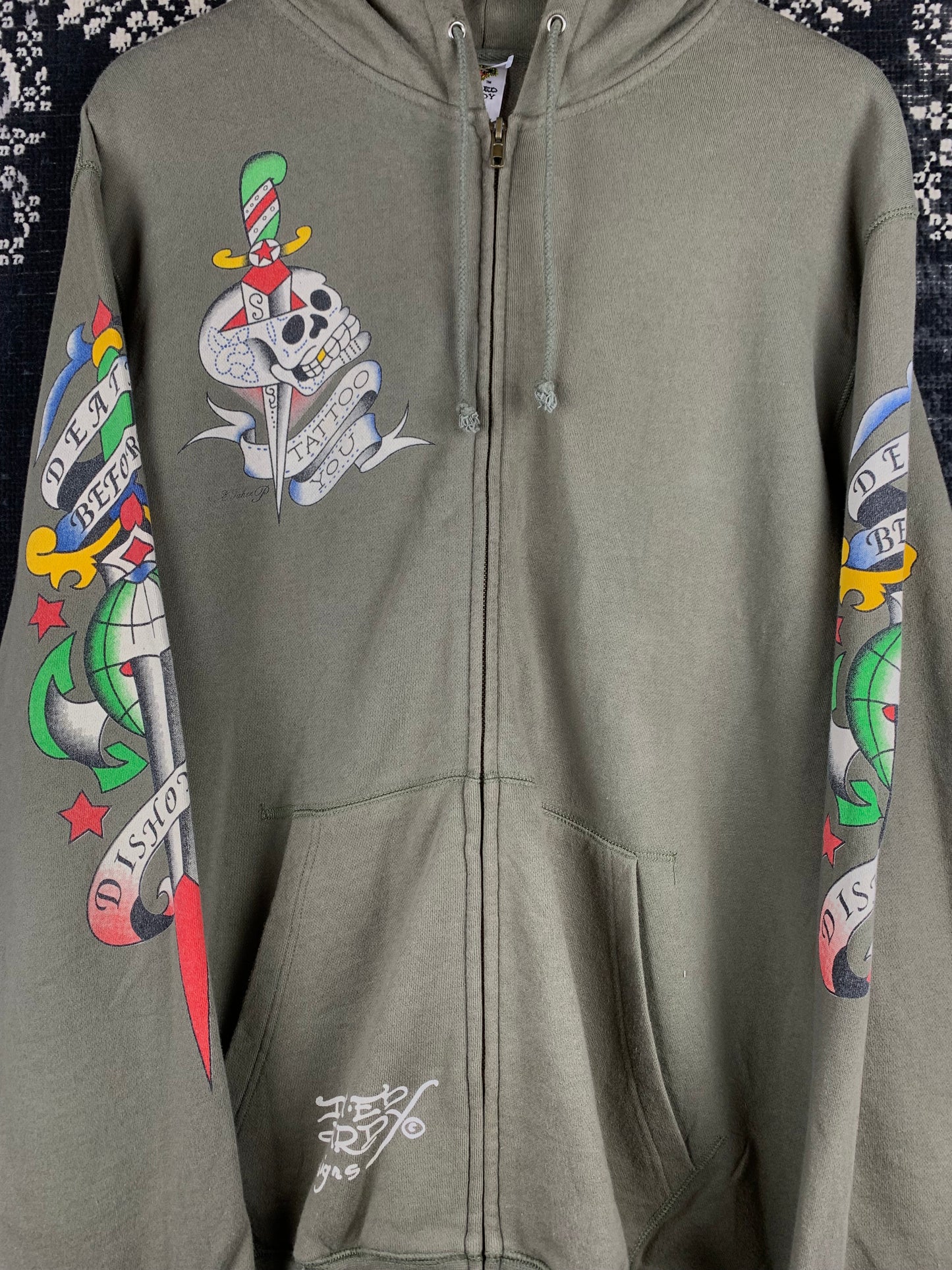 Men's Vintage Y2K Ed Hardy Zip-Up Hoodie