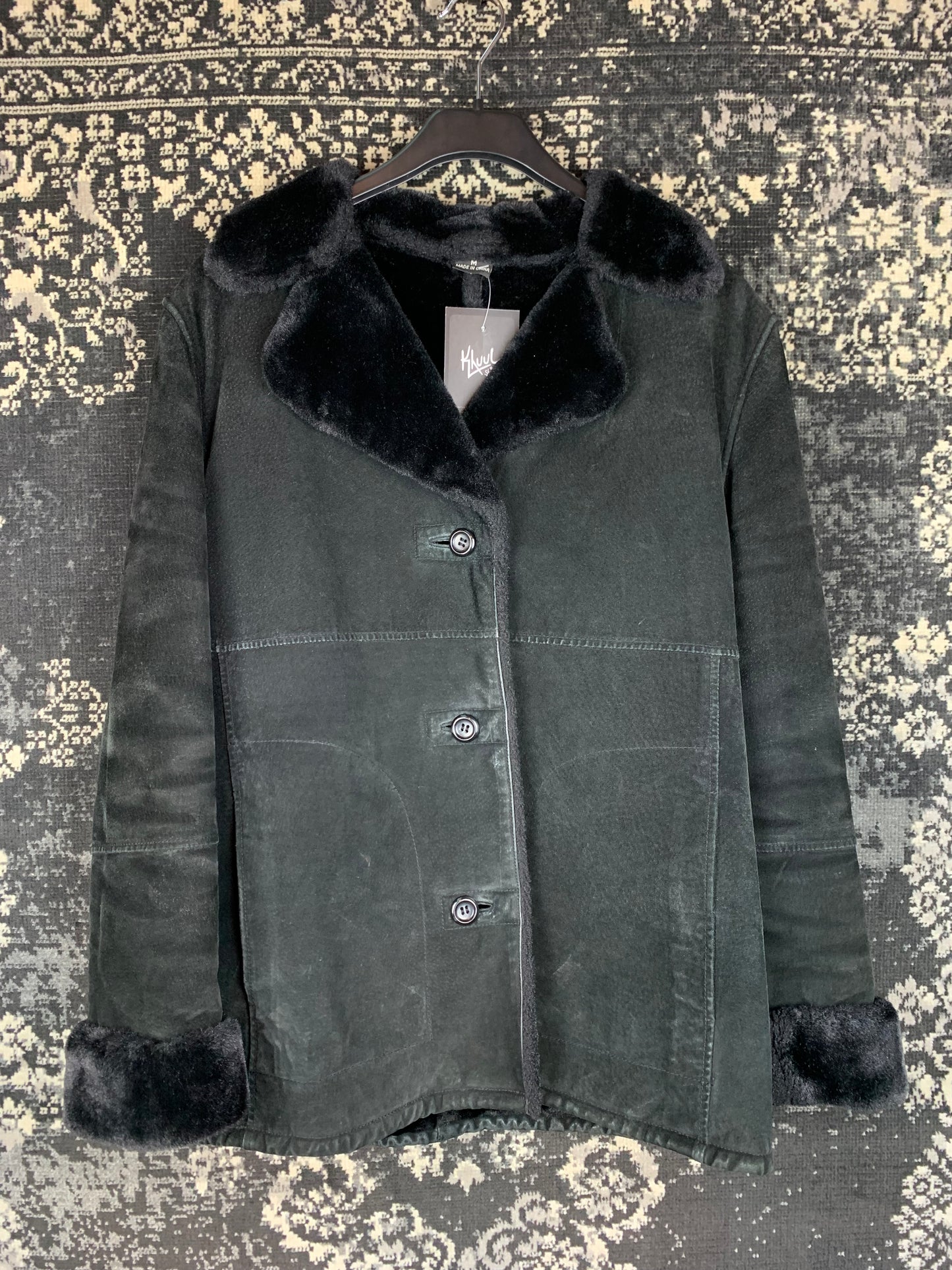 Y2K Women's Black Faux Suede Winter Jacket