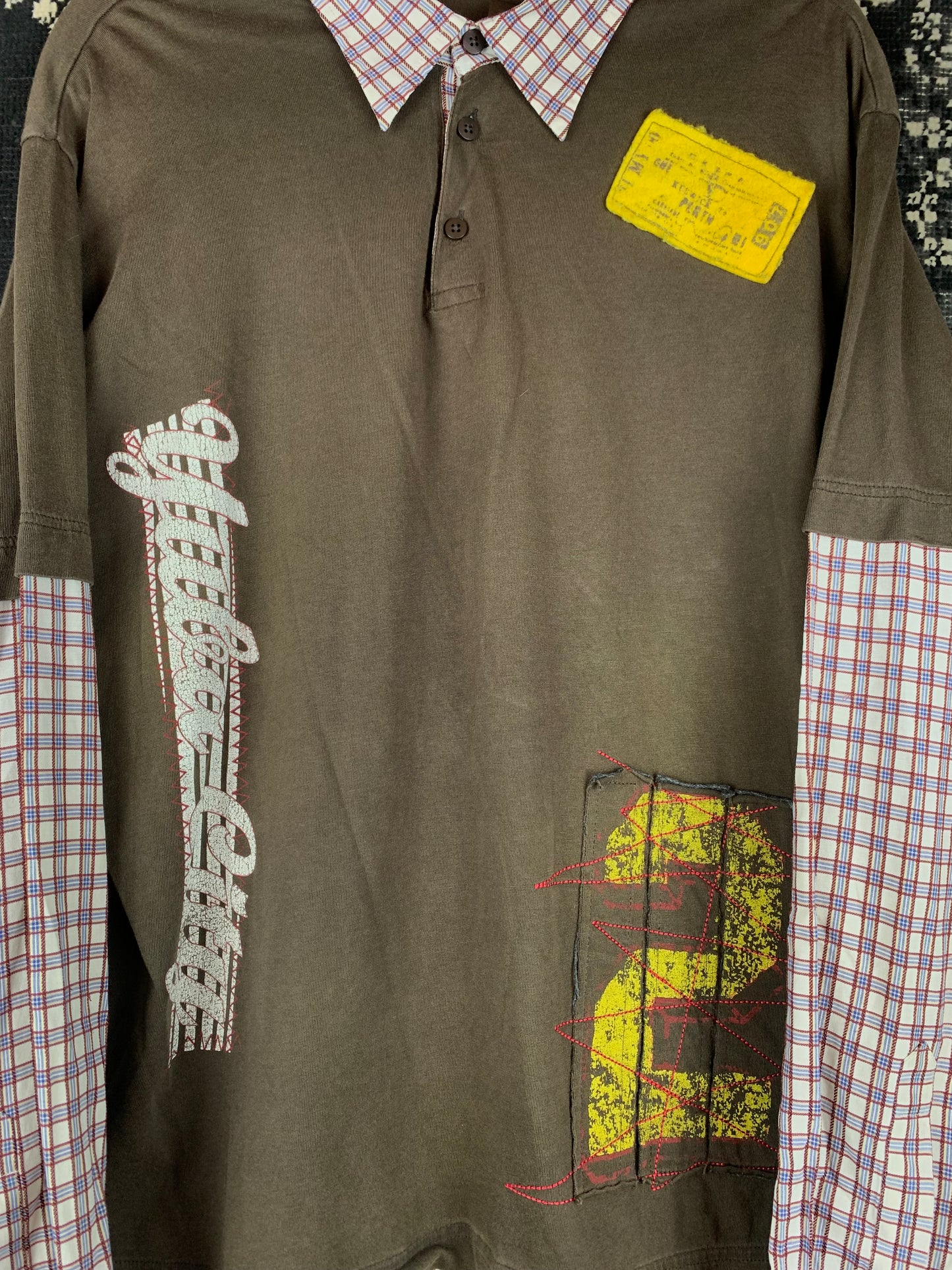 Mens Y2K Clockhouse Distressed Long Sleeve Polo