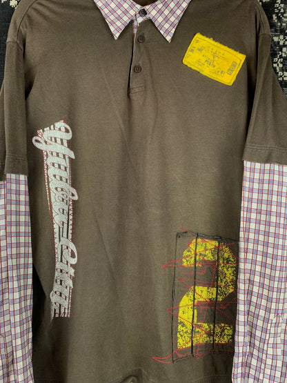 Mens Y2K Clockhouse Distressed Long Sleeve Polo