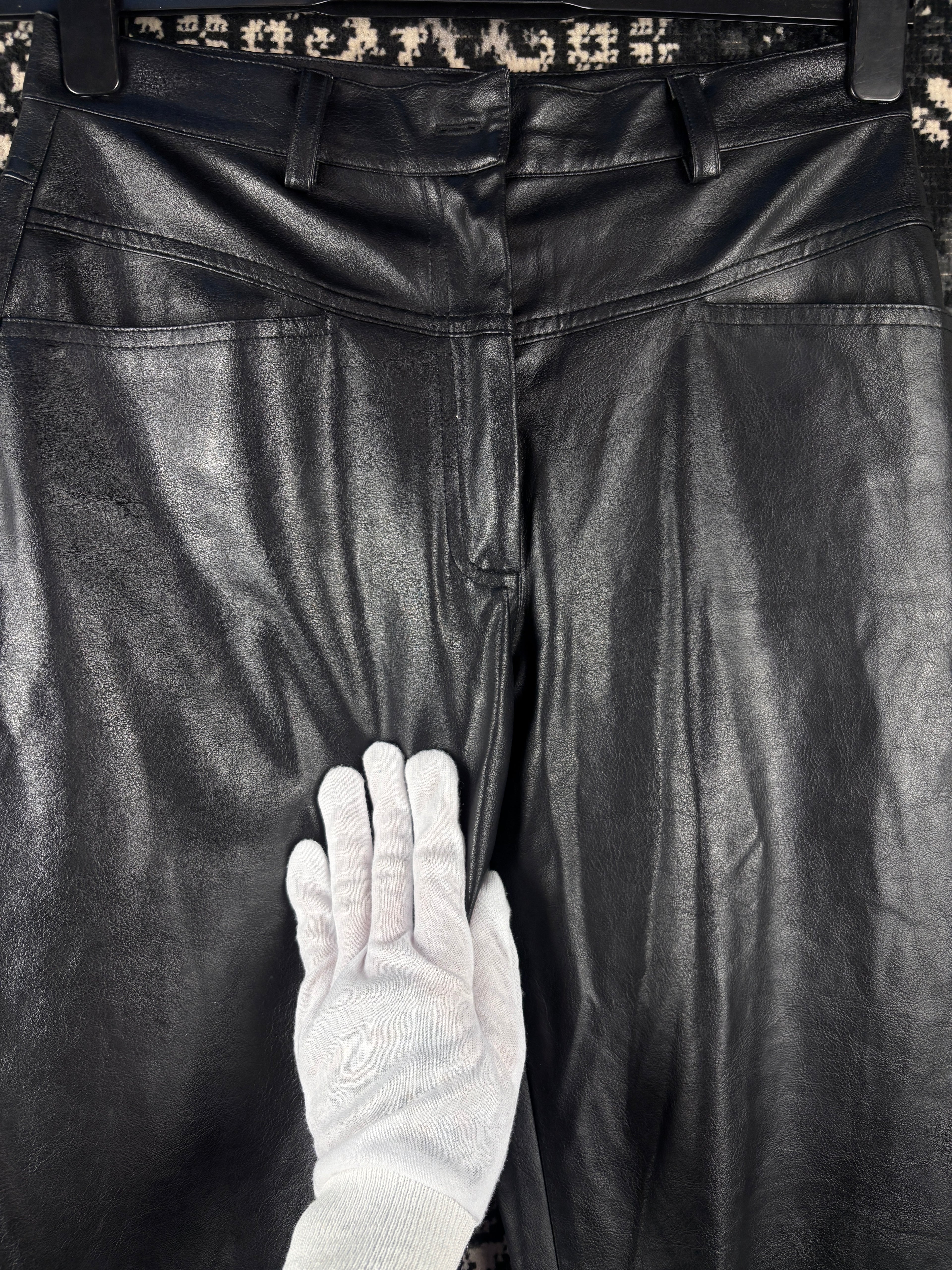 Vintage Men Black Faux Leather Pants
