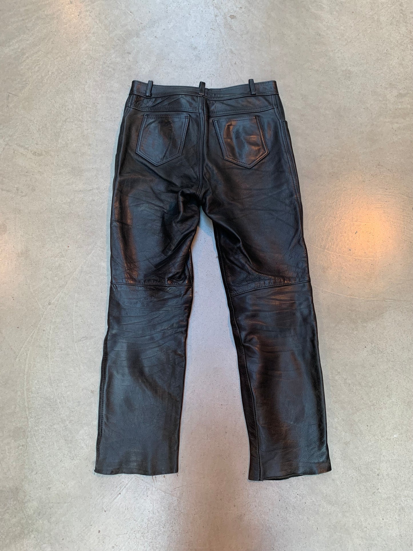 Vintage Black Genuine Leather Pants Men M