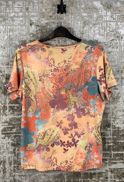 Womens Y2K Floral Pattern V-Neck T-Shirt
