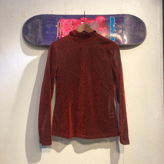 Vintage Rust Red Glitter Turtleneck Top