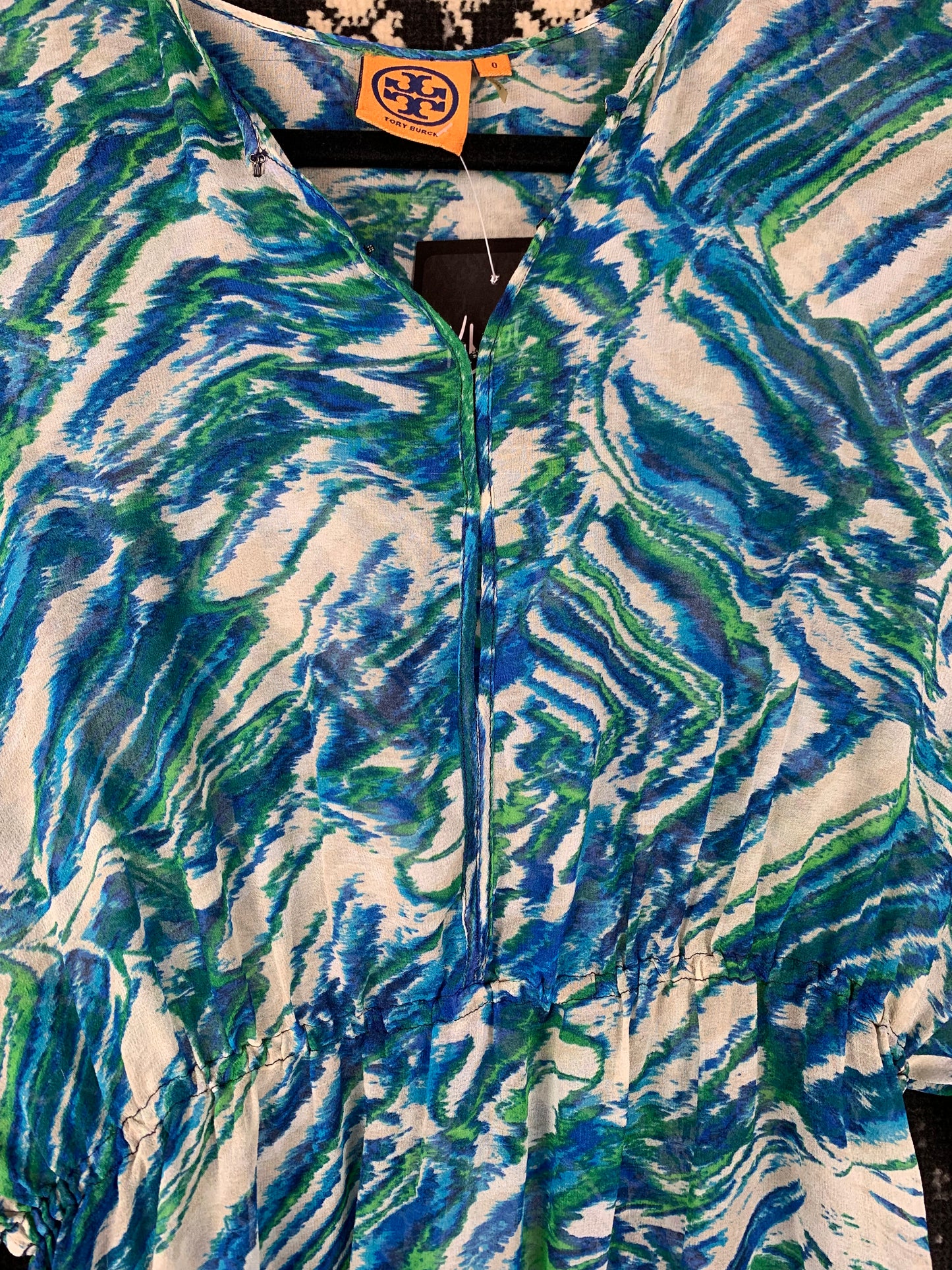 Tory Burch Blue Green Abstract Print Blouse