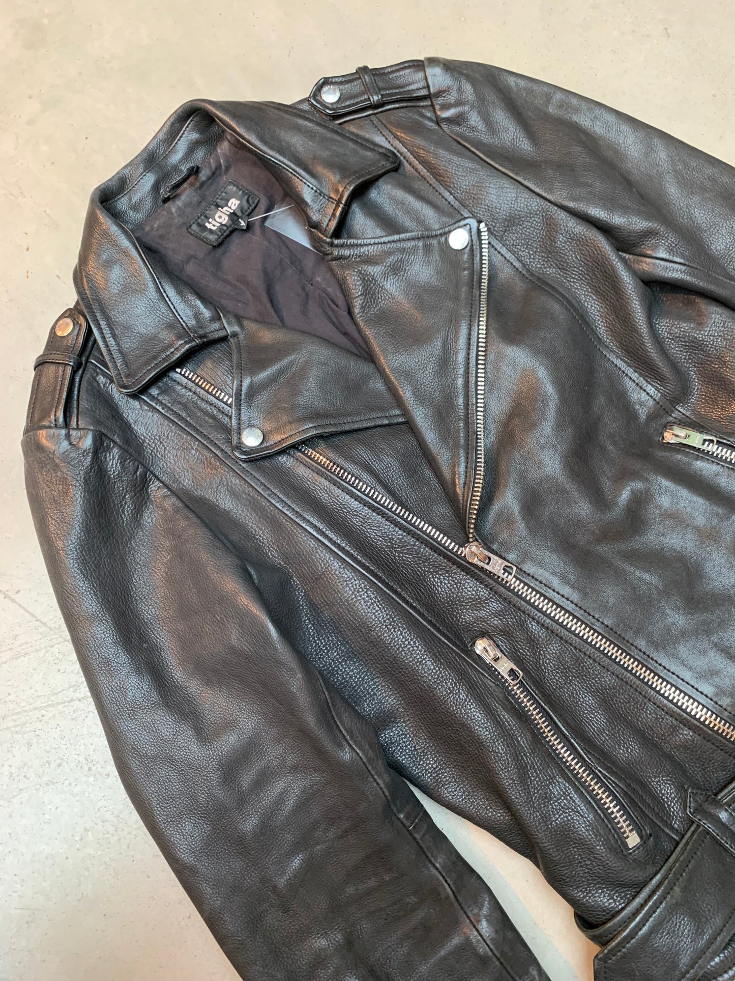 "tigha" Black Leather Jacket
