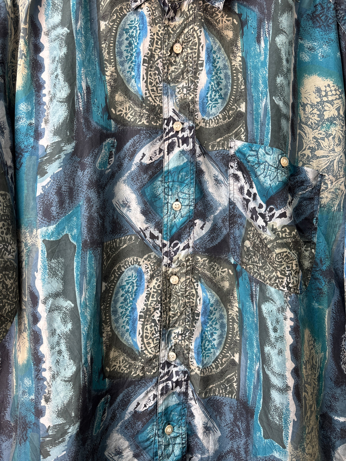 Fictif 90s Silk Abstract Print Short Sleeve Shirt