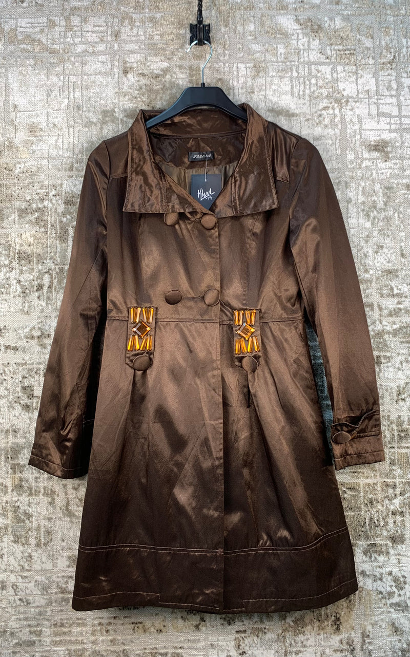 Women's Vintage Y2K Brown Shiny Beaded Light Coat