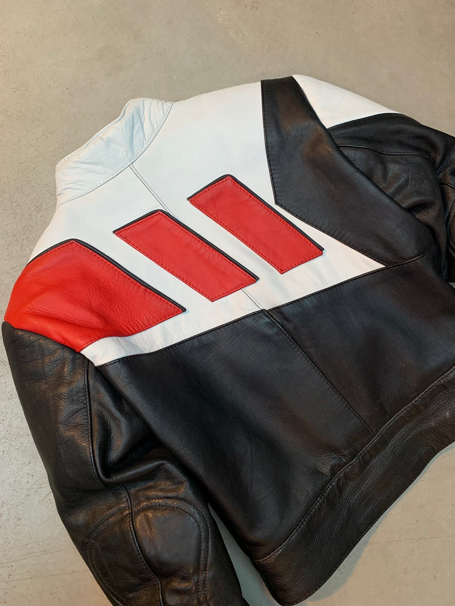 Men's Black, White &amp; Red Leather Racing Jacket