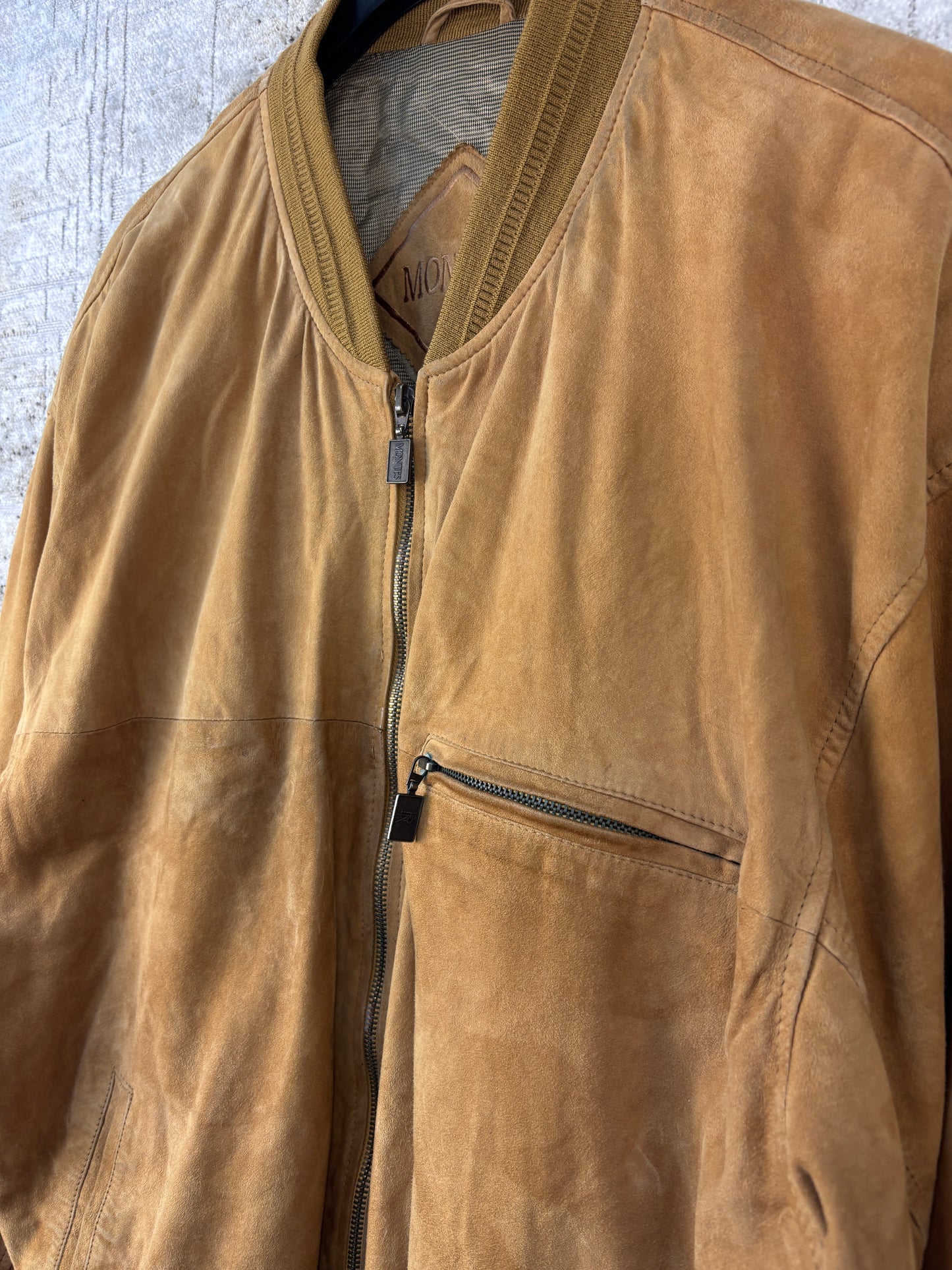 Mens Vintage Caramel Brown Suede Bomber Jacket