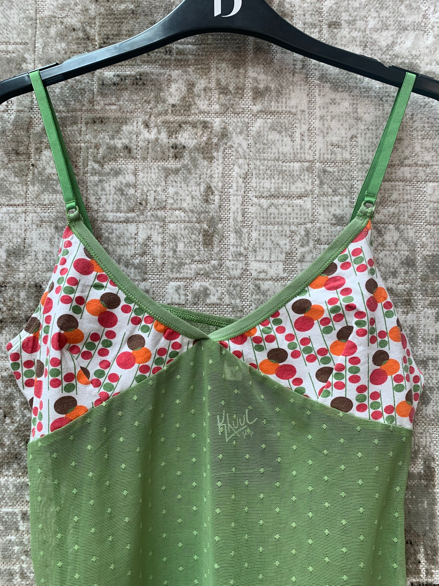 Green Mesh Retro Print Cami Top