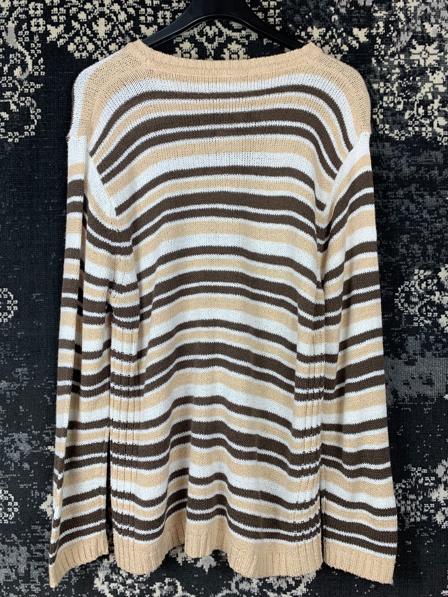 Y2K Style Unisex Brown and Beige Striped Knit Sweater