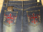 Y2K Rhinestone Cross Denim Mini Skirt