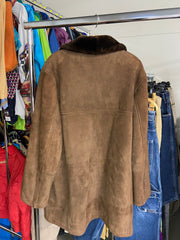 Vintage Shearling Sheepskin Spirit of St.Louis Long Coat Brown Mens XL