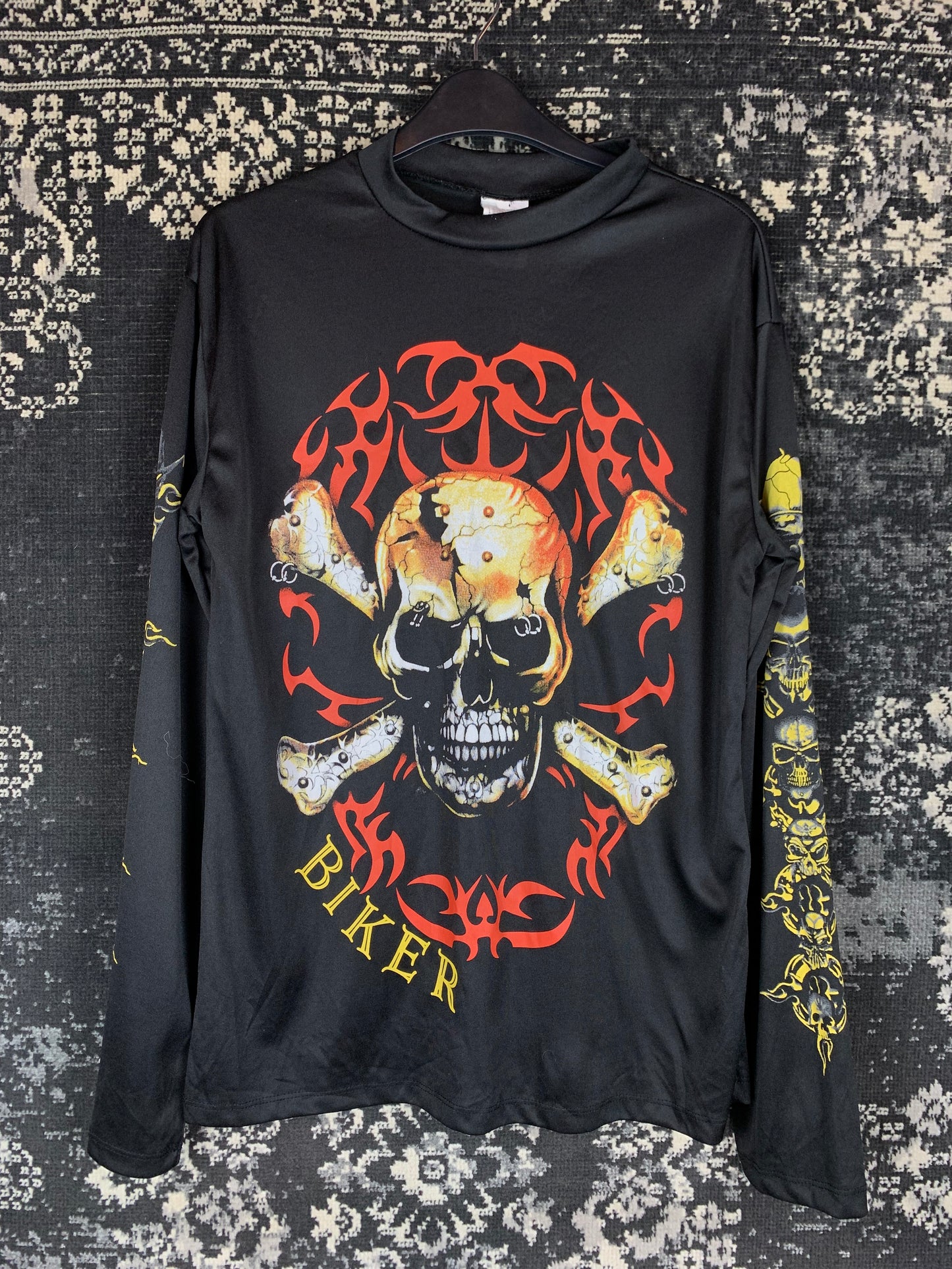 Biker Skull Print Long Sleeve Shirt for Women