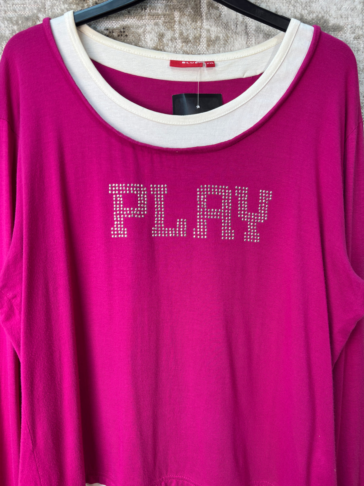 Blue. Y2K "PLAY" Rhinestone Long Sleeve Top