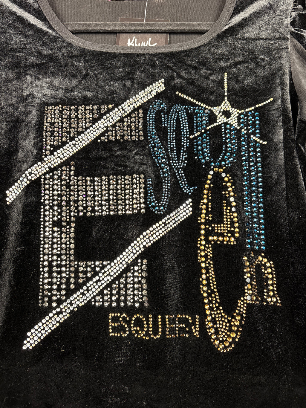 Women's Y2K Black Velvet Longsleeve Top with Beaded Front