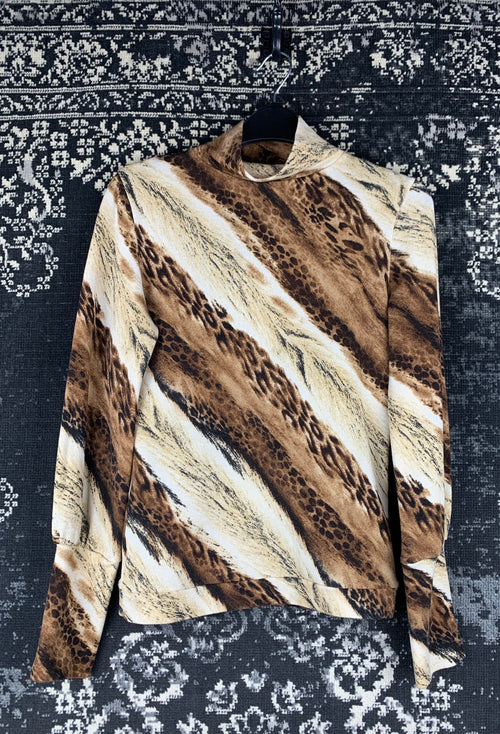 Women's Vintage Y2K Brown Cheetah Print High Neck Top