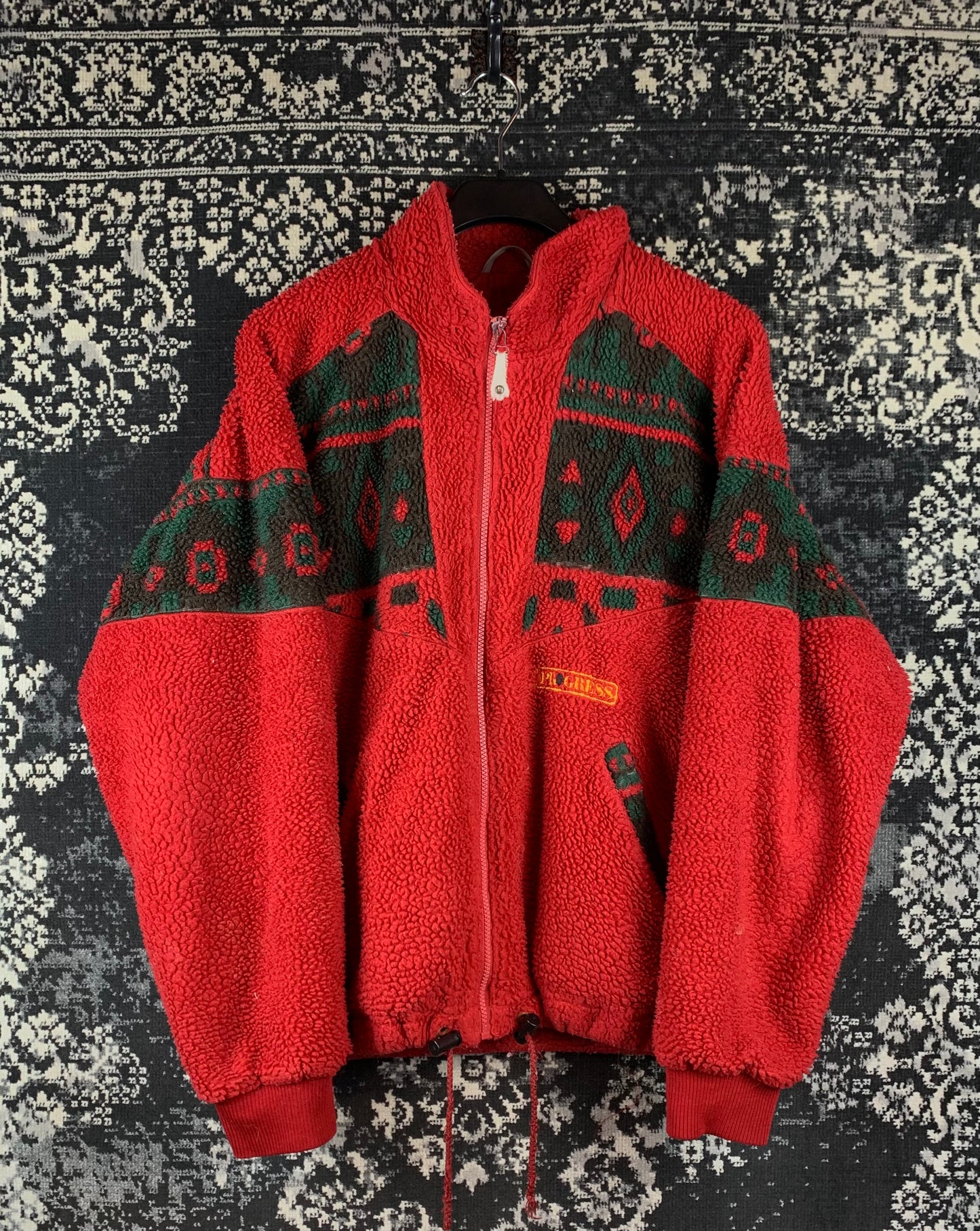 Mens Vintage Progress Red Sherpa Fleece Jacket