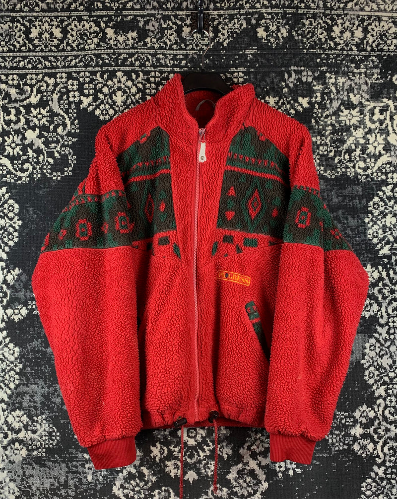 Mens Vintage Progress Red Sherpa Fleece Jacket