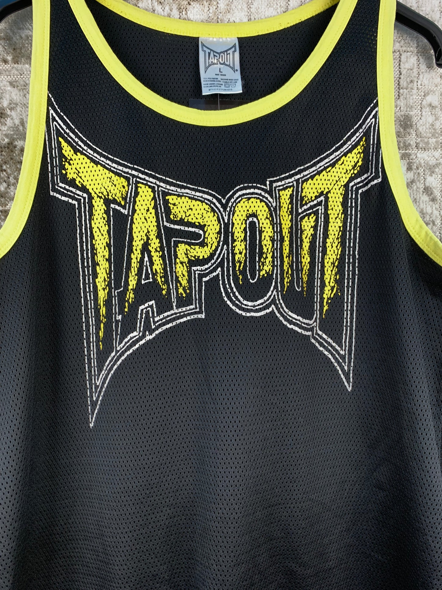 Mens Vintage Black and Yellow Graphic Tapout Tank