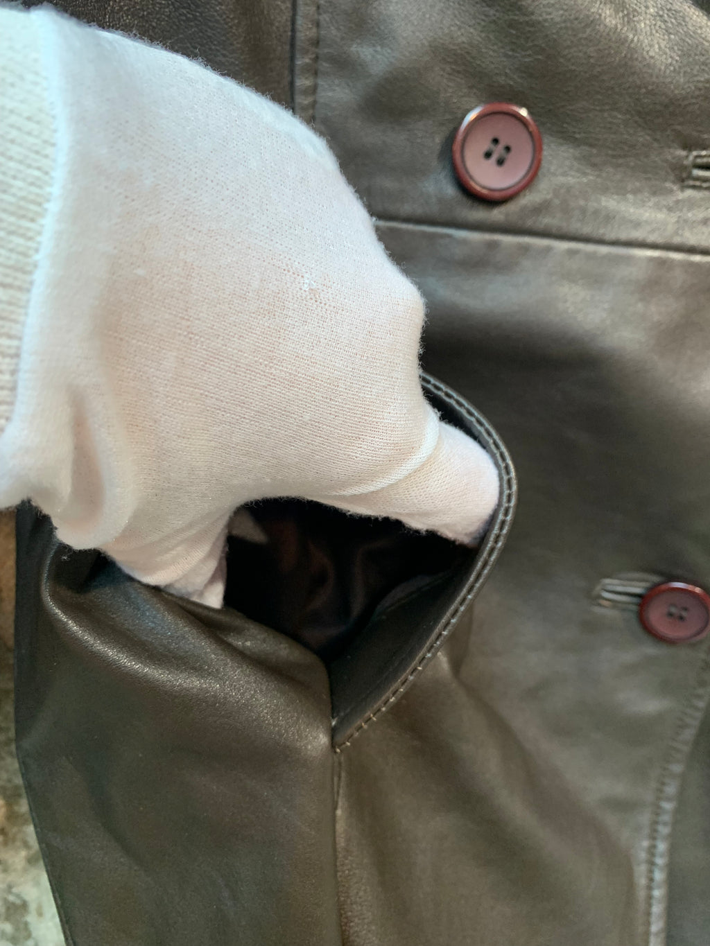 Analogia Double-Breasted Leather Trench Coat