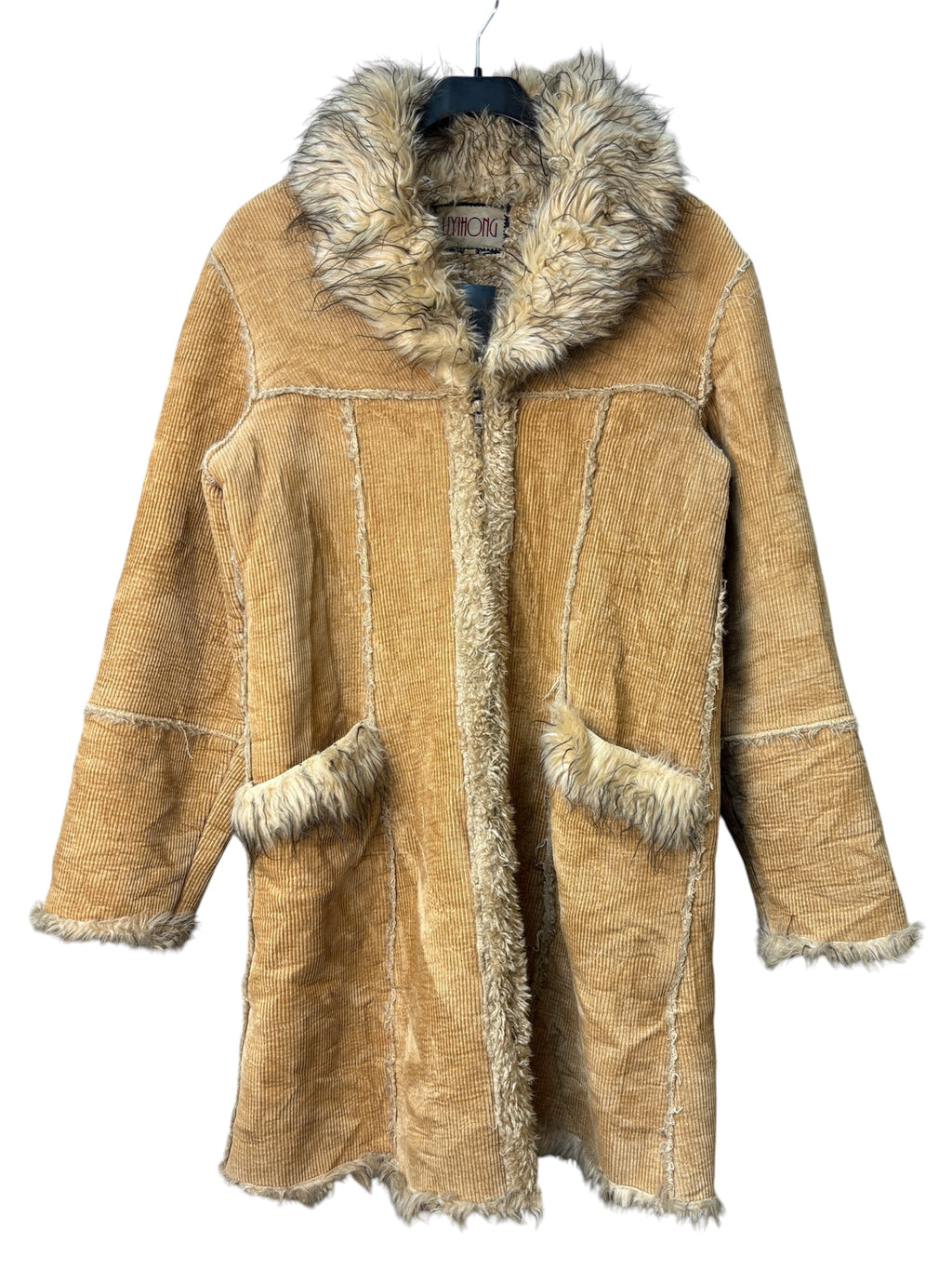 Liyihong Y2K Corduroy Faux Fur Afghan Coat