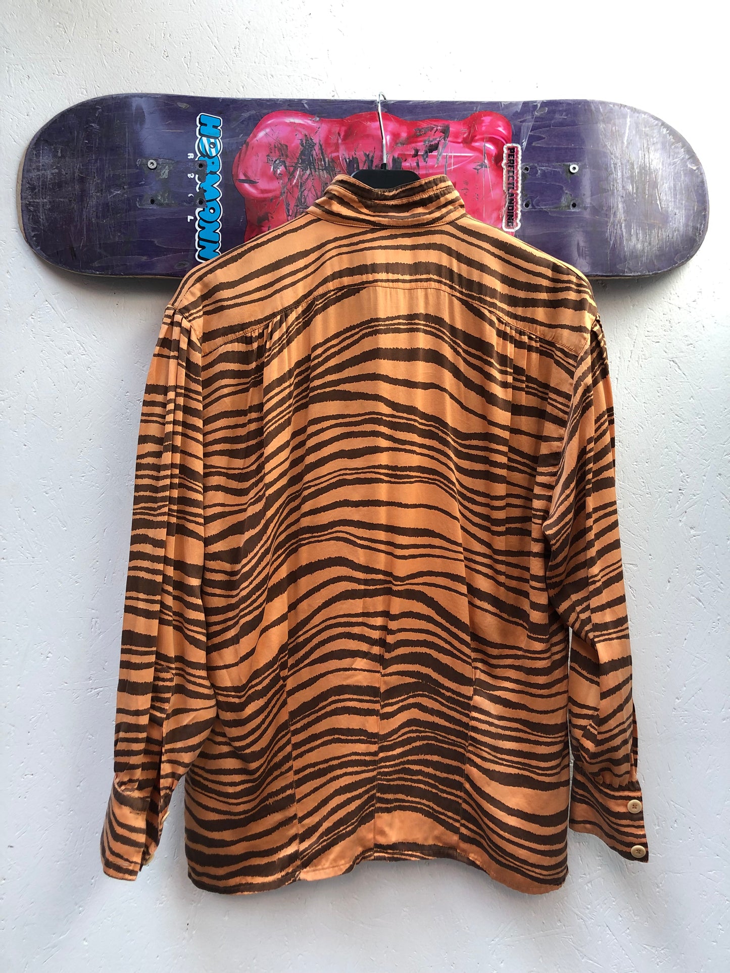 ESCADA Brown Tiger Stripe Print Button-Up Shirt