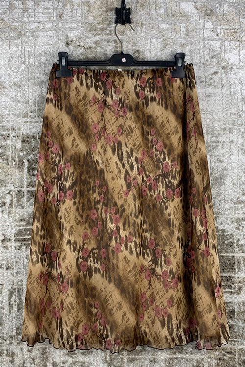Women's Vintage Patterned Mesh Long Skirt