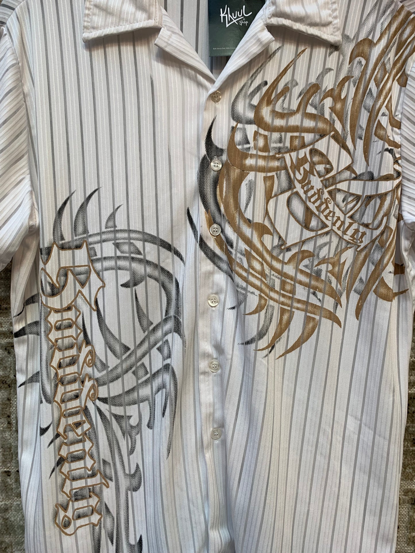 Lagos Y2K Tribal Pinstripe Button-Up Shirt