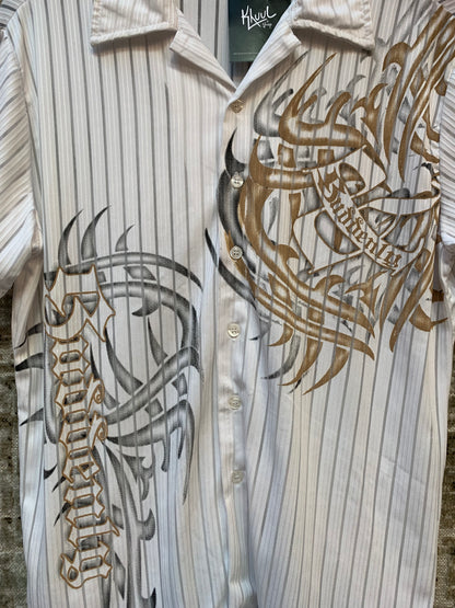 Lagos Y2K Tribal Pinstripe Button-Up Shirt