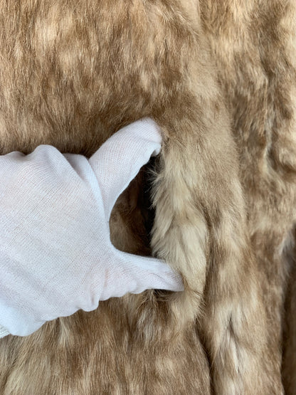 Women's Vintage Beige Genuine Rabbit Fur Coat