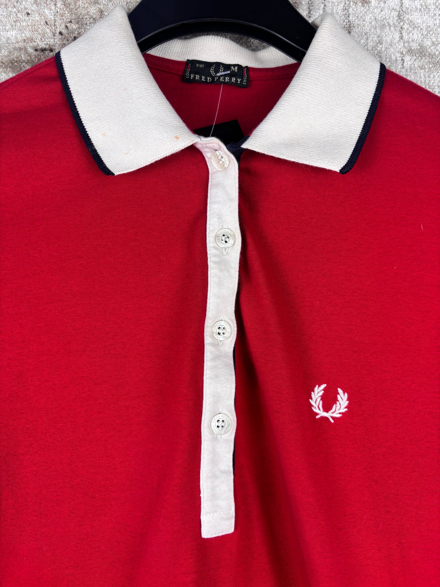 Women's Fred Perry Red Polo Shirt Classic Logo Embroidered Cotton Top